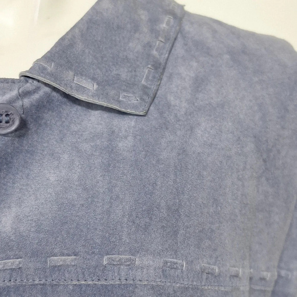 Women's Blue Leather Jacket - Picture 4 of 10